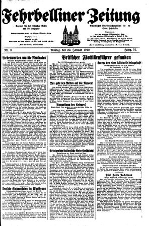 Fehrbelliner Zeitung vom 22.01.1940