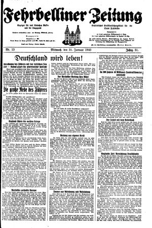 Fehrbelliner Zeitung vom 31.01.1940