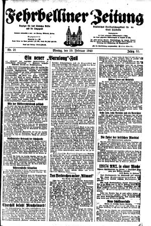 Fehrbelliner Zeitung vom 19.02.1940