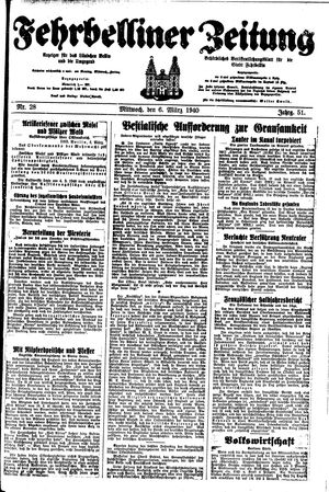 Fehrbelliner Zeitung vom 06.03.1940