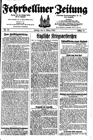 Fehrbelliner Zeitung vom 08.03.1940