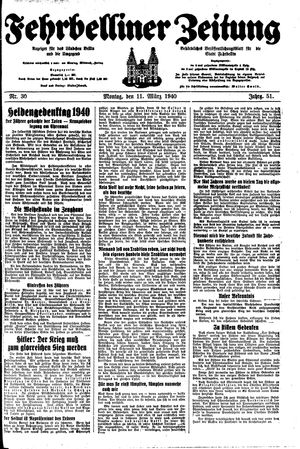 Fehrbelliner Zeitung vom 11.03.1940