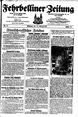 Fehrbelliner Zeitung vom 13.03.1940
