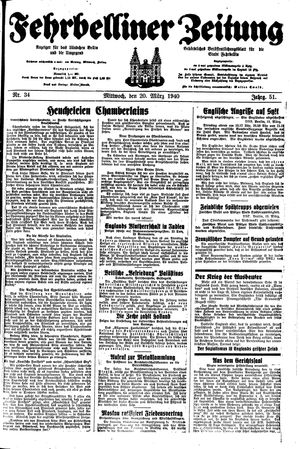 Fehrbelliner Zeitung vom 20.03.1940