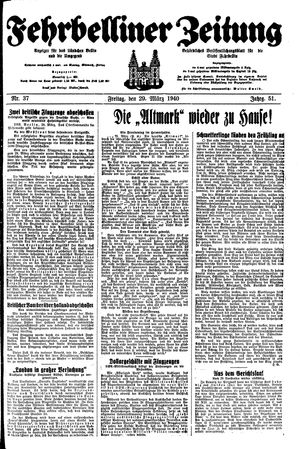 Fehrbelliner Zeitung vom 29.03.1940