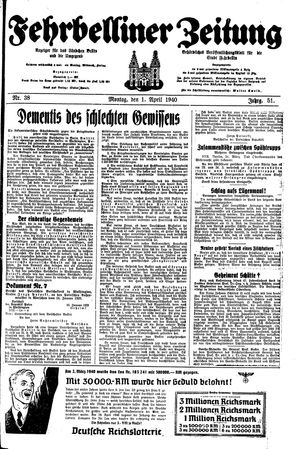 Fehrbelliner Zeitung vom 01.04.1940