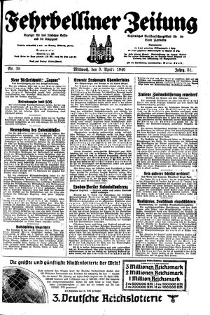 Fehrbelliner Zeitung vom 03.04.1940