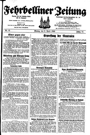 Fehrbelliner Zeitung vom 08.04.1940