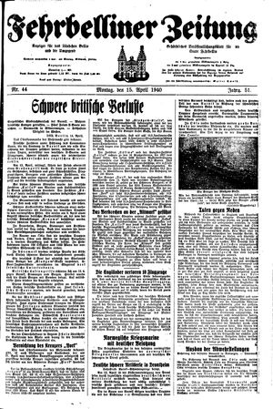 Fehrbelliner Zeitung vom 15.04.1940