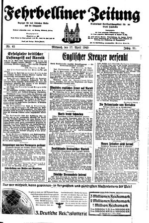 Fehrbelliner Zeitung vom 17.04.1940