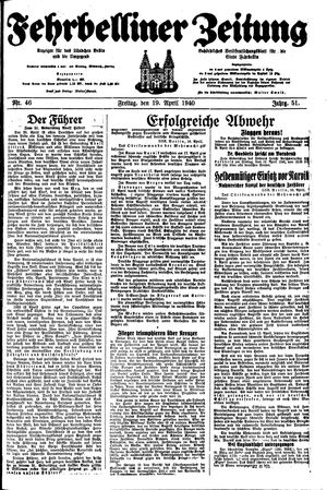 Fehrbelliner Zeitung vom 19.04.1940