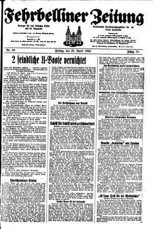 Fehrbelliner Zeitung on Apr 26, 1940