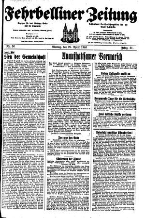Fehrbelliner Zeitung vom 29.04.1940