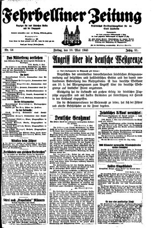 Fehrbelliner Zeitung vom 10.05.1940