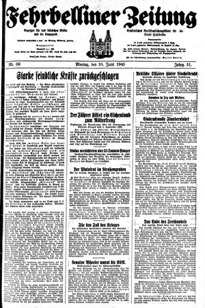 Fehrbelliner Zeitung vom 10.06.1940