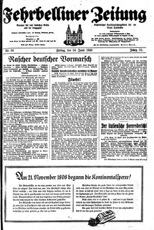Fehrbelliner Zeitung vom 14.06.1940