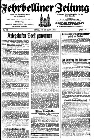 Fehrbelliner Zeitung vom 21.06.1940