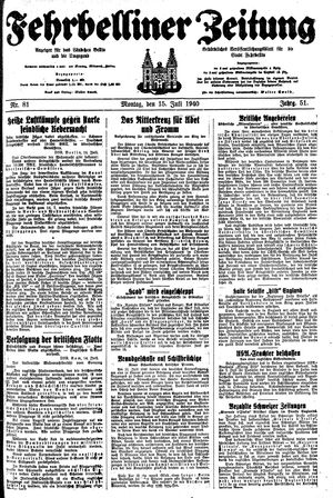 Fehrbelliner Zeitung vom 15.07.1940