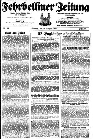 Fehrbelliner Zeitung vom 14.08.1940