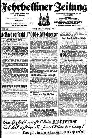 Fehrbelliner Zeitung vom 16.08.1940