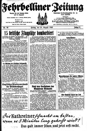 Fehrbelliner Zeitung vom 23.08.1940