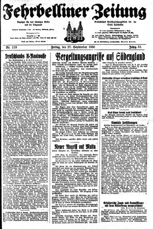 Fehrbelliner Zeitung vom 27.09.1940