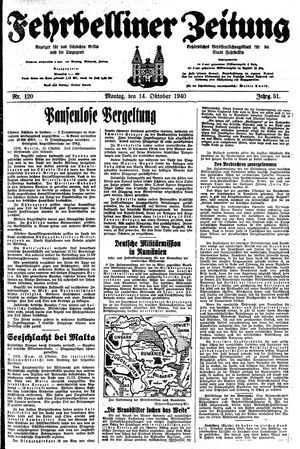 Fehrbelliner Zeitung vom 14.10.1940