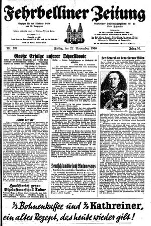 Fehrbelliner Zeitung vom 22.11.1940