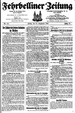 Fehrbelliner Zeitung vom 27.12.1940