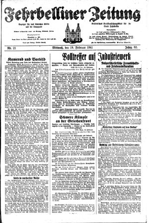 Fehrbelliner Zeitung vom 19.02.1941