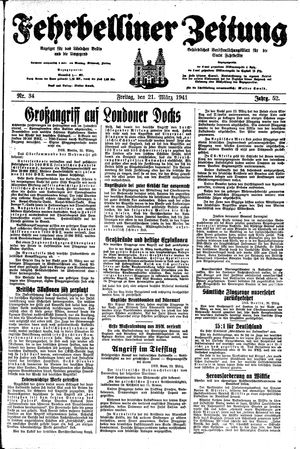 Fehrbelliner Zeitung vom 21.03.1941