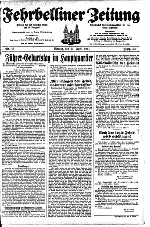 Fehrbelliner Zeitung vom 21.04.1941