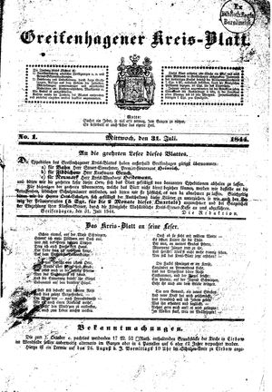 Greifenhagener Kreisblatt vom 31.07.1844