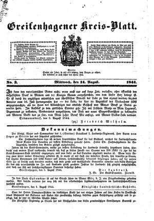 Greifenhagener Kreisblatt on Aug 14, 1844