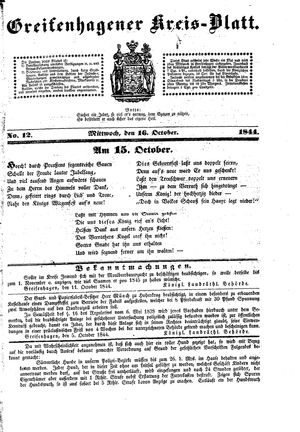 Greifenhagener Kreisblatt vom 16.10.1844