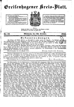 Greifenhagener Kreisblatt vom 23.10.1844