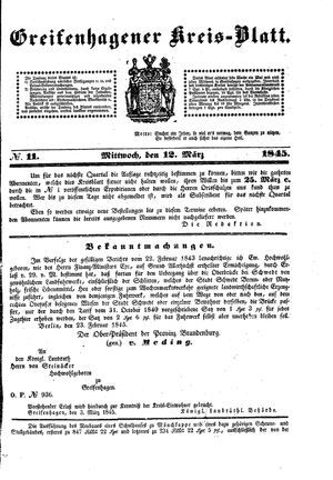 Greifenhagener Kreisblatt vom 12.03.1845