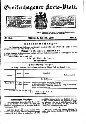 Greifenhagener Kreisblatt vom 11.06.1845