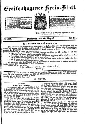 Greifenhagener Kreisblatt vom 06.08.1845