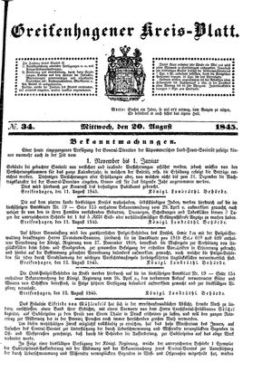 Greifenhagener Kreisblatt vom 20.08.1845