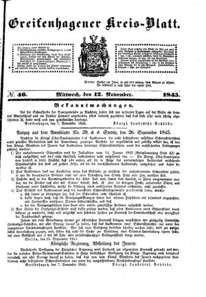 Greifenhagener Kreisblatt vom 12.11.1845