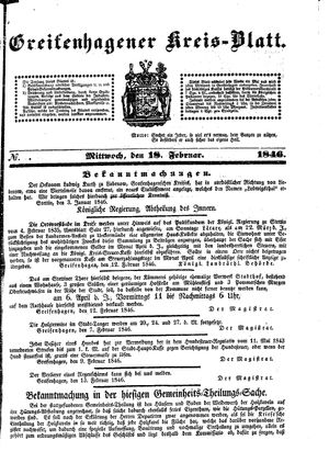 Greifenhagener Kreisblatt vom 18.02.1846