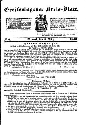 Greifenhagener Kreisblatt vom 04.03.1846