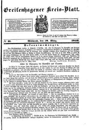 Greifenhagener Kreisblatt vom 18.03.1846