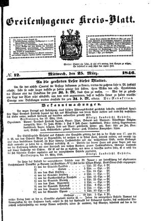Greifenhagener Kreisblatt vom 25.03.1846