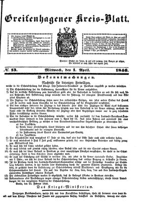 Greifenhagener Kreisblatt vom 01.04.1846