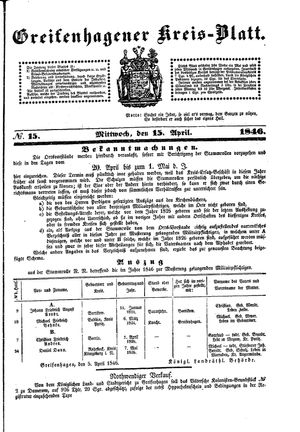 Greifenhagener Kreisblatt vom 15.04.1846