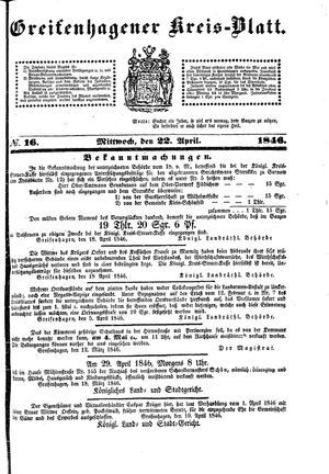 Greifenhagener Kreisblatt vom 22.04.1846