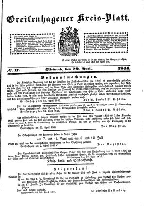 Greifenhagener Kreisblatt vom 29.04.1846