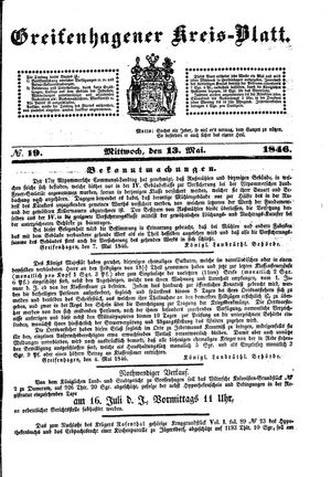 Greifenhagener Kreisblatt vom 13.05.1846
